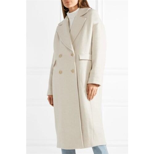 2021 Fall Winter Women Simple Wool Maxi Long Double Breasted Coat Silhouette Female Outerwear Cardigan Oversize Clothing