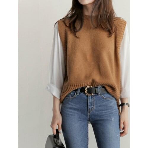 2021 Women Sweater O Neck Knitted Vest Solid Vintage Elegant Thick Warm Pullover Female Autumn Winter Jumper Fashion Korean