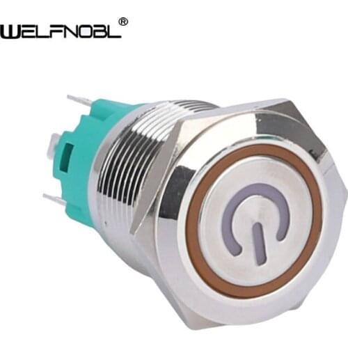 1NO1NC Waterproof Momentary Latching Blue LED Light Power Logo Reset Self-Locking Electrical Push Button Switch