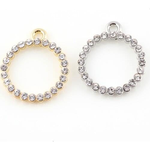 20Pcs Small Round Circle Crystal Charms Pendant For Necklace Earring With Lobster Clasp Handmade Jewelry Craft