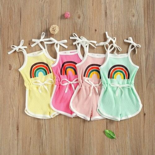 2021 Summer Infant Kids Baby Girl Sleeveless Strap Rainbow Romper Jumpsuit One Pieces Cotton Clothes