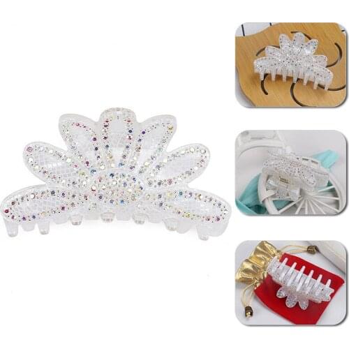2021 Hot Sale Flower Shape Acrylic Hair Clip Luxurious Full Austria Rhinestone Hair Claw Fashion Jewelry for Women