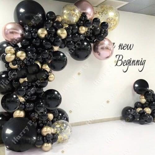 209Pcs Happy Birthday Decorations Balloons Garland Arch Black Metallic Gold Round Rose Gold Foil Balloon For Wedding Decoration