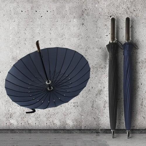 24K Straight Umbrella Wooden Handle Long Umbrella Reinforced Windproof Strong Women Men Business Brand Glass Fiber Paraguas