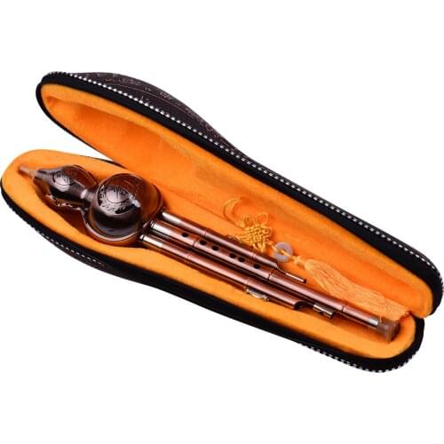 3 Tone C-Key Hulusi Gourd Cucurbit Flute Aluminum with Copper Plated Pipes Chinese Traditional Instrument with Chinese Knot Case