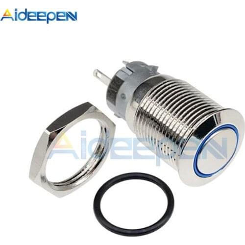 5PIN 12V 16mm Push Button Switch LED Display DIY Auto Push Power Metal Switch