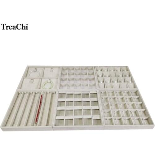 6Pcs/lot Soft Velvet Jwelry Display Tray Gray Ring Pendant Earring Bracelet Organizer Holder Storage Display Box Case Wholesale