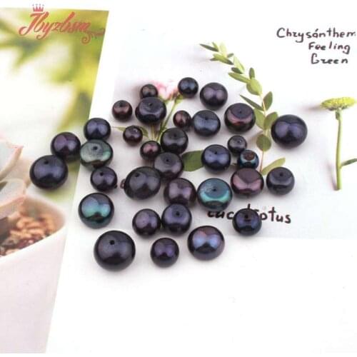Fashion Jewelry 3A Grade Half Drilling Black Freshwater Pearl Button Beads Natural Stone Beads For Yourself DIY Earring 5 Pair