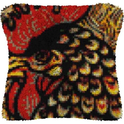 Chicken Pillow Case Canvas Acrylic Yarn Latched Hook Pillow Kits Crochet Cushion Cover Latch Hook Cushion