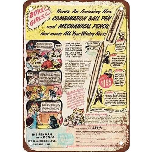 Letrero de estaño de lápiz mecánico para cómic, decoración artística de pared, vintage, aluminio, retro