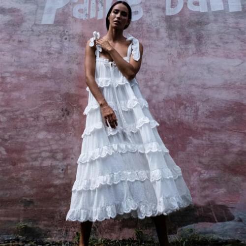 Gypsylady White Tiered Long Dress Summer Cotton Strapy Boho Dresses Sexy Sleeveless Lace Beach Hippie Chic Holiday Women Dresses