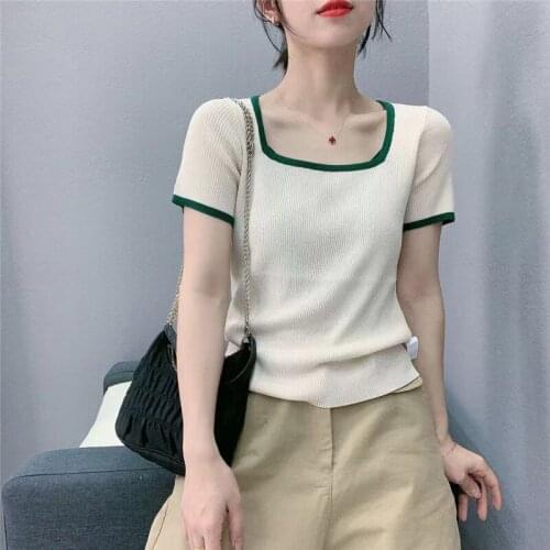 2021 Rushed 20565 (1 Room 3 Row Lower) Non Real Net Red Picture Square Neck Short Sleeve Knitted T-shirt 29