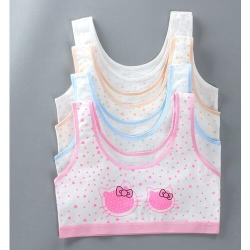 Cotton Puberty Young Girls Bras Training Tops Tanks Girls Sport Cartoon Kids Students Underwear Bra Children for 8-16 Years Old