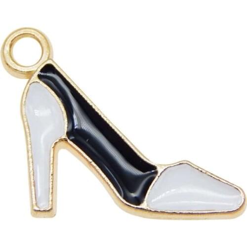 Julie Wang 10PCS Small High Heel Charms Enamel Balck White Alloy Gold Tone Necklace Bracelet Drop Oil Jewelry Making Accessory