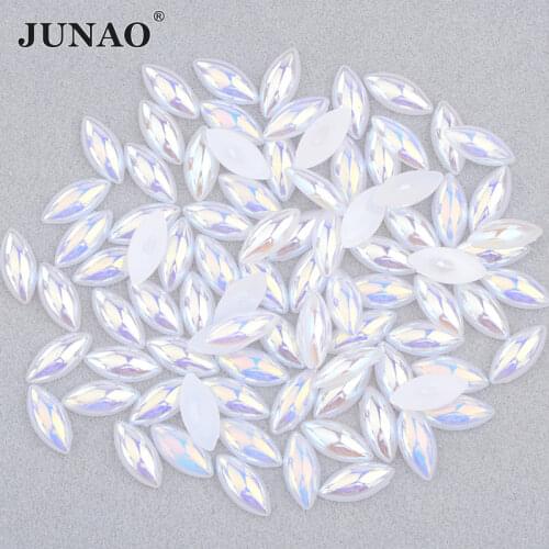 JUNAO 5*10mm 7*15mm White AB Color Horse Eye Flatback Pearl Imitation Pearls Beads Loose Half Pearls For DIY Decorations