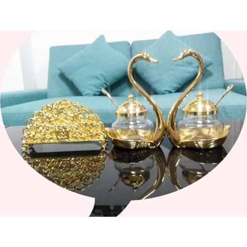 Stainless Steel Swan Sugar Dish Salt Pepper Bottle 2Pcs And KTV Paper Towel Box1Pcs Wedding Gifts Home Decoration