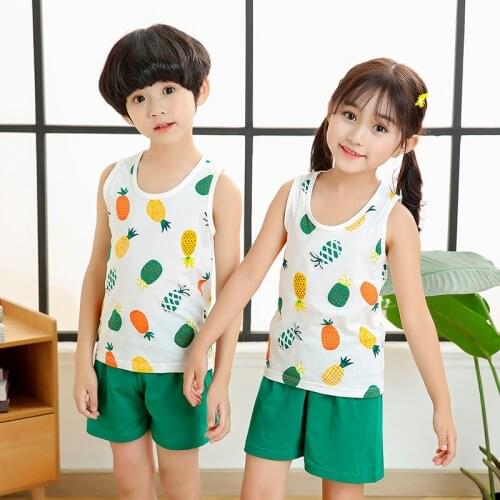 Summer Baby Boys Girls Cartoon Vest Tops Shorts Pants Set Clothes Kids Cute Cotton 2PCS Children Pajamas Girls Clothing Sets Hot
