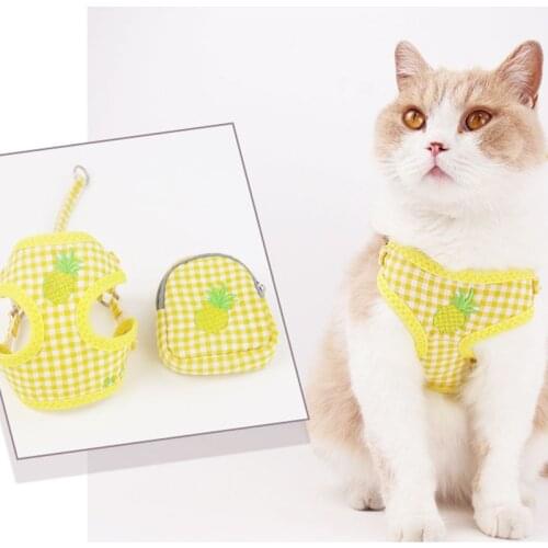 Cute Plaid Cats Harness And Leash Strawberry Pineapple Pattern Pet Kitten Puppy Backpack Comfor Outdoor Travel Dog Accessories