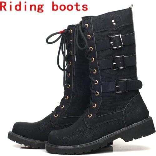 Punk Boots Motorcycle Boots Moto Boots Men Artificial Leather Motocross Boots Black Motorbike Riding Shoes Accessories