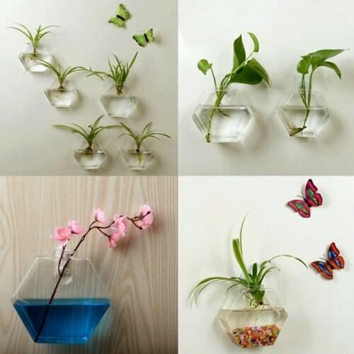 Wall Hanging Glass Vase Hydroponic Terrarium Fish Tank Plant Flower Pot Decor