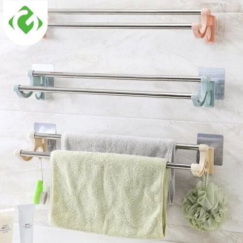 Stainless Steel Towel Racks Holder Shelf Bath Toilet Bathroom Washroom Seamless Sticker Wall Mounted Rack Kitchen GUANYAO