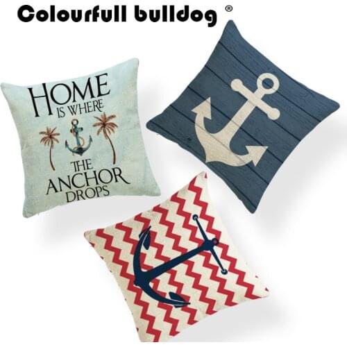 Nautical Ocean Hope Cushion Cover Sailboat Red Anchor Pillow Case Fairy Table Couch Baby Birth Gifts Toss Pillow Small Polyester