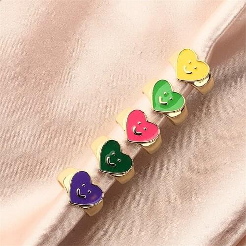 New Ins Love Smiley Ring Multicolor Simple Cute Adjustable Opening Heart-Shaped Smiley Ring For Women Girls Fashion Jewelry Gift