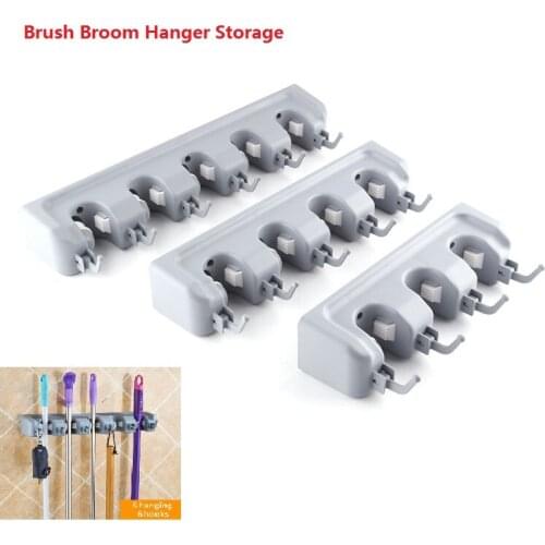 Plastic 5/4/3 Position Kitchen Bathroom Organizer Mop Holder Brush Broom Hanger Storage Rack Household Mop Brush Hanger