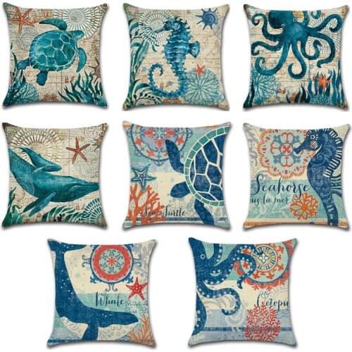 Nautical Pillow Covers Throw Pillow Case Sea Theme Decorative Cotton Linen Coastal Cushion Cover for 18 X 18 Inch Pillow Insert