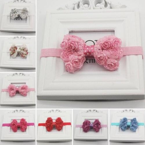 2pcs Cute Infant Baby Print Chiffon Bow FOE Headband Girls Kids Elastic Hairband Newborn Photo Props Party Hair Accessories