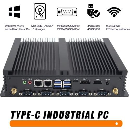 Industrial PC I5 Computer Core I3 8145U I5 8265U 6 COM Dual Lan HDMI EDP Type C Linux Windows 10 Computer Fanless 8 USB M.2 SSD