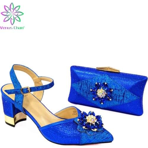 2021 Comfortable Heels High Quality Classics Style Shoes Matching Bag in Blue Color Special Desigh Sandals for Christmas Party