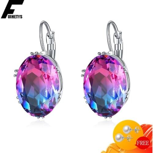 Trendy Earrings 925 Silver Jewelry Oval Shape Topaz Gemstone Drop Earring Accessory for Women Wedding Engagement Party Wholesale