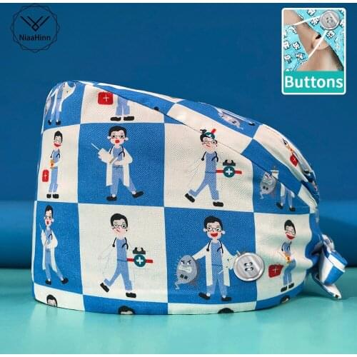 Breathable Beauty Salon Chef Scrub Cap Female Medical Nurse Cap Pet Hospital Surgeon Cap Dentist Cap Cartoon Printed workcap New