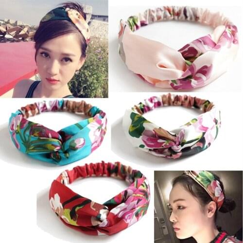 Chiffon Floral Bow Cross Hairband Bandanas Turban Twist Headwrap Headband Girls Flower Striped Hair Band Women Hair Accessories