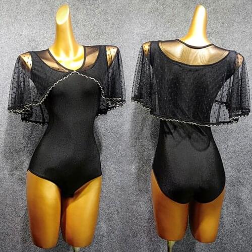 Ballroom Latin Dance Standard Dance Tops Mesh Shawl Ladies Tango Dance Performance Bodysuit Black Shirt Waltz Tops VDB2336
