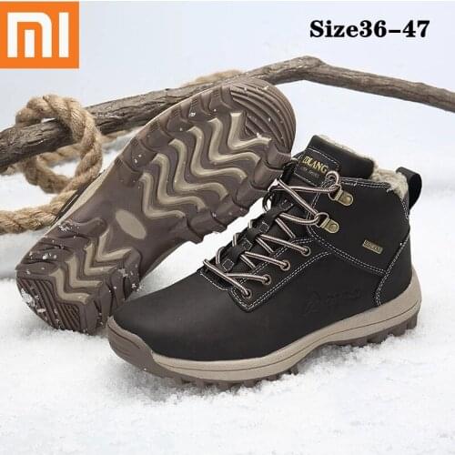 Xiaomi Outdoor Fashion Leather Men Boots Comfortable Men Shoes Waterproof Ankle Boots Short Plush Winter Warm Work Shoes