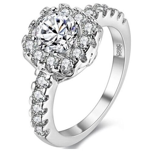 USPS Shipping Cubic Zirconia Eternity Band Wedding Solitaire Rings for Women Silver Color Engagement Female Jewelry Y018