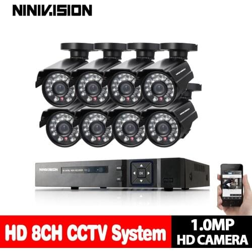 NINIVISION 8 channel AHD-H 1080P CCTV DVR with 720p 1.0MP camera kit home video Surveillance dvr Recorder system hdmi 1080p