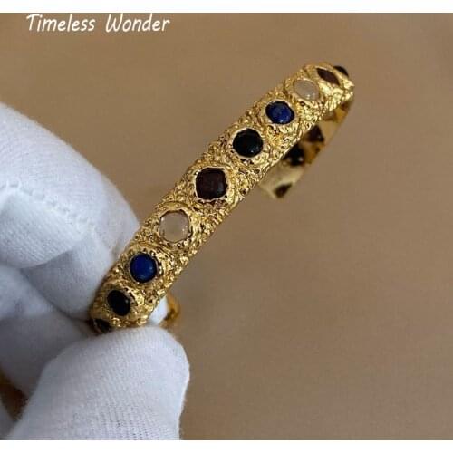 Timeless Wonder Fancy Natural Stone Geo Open Bangle Women Jewelry Punk Aesthetic Goth Boho Designer Ins Trendy Emo Egirl EU 2577