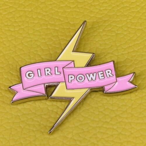 Young superhero fans can delight in this lightning Girl Power pin Feminist accessory