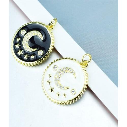 Sun Moon Pendants Charms for Jewelry Making Vintage Gold Copper Zircon CZ Crystal Diy Necklace Charm Accessories Fashion Jewelry