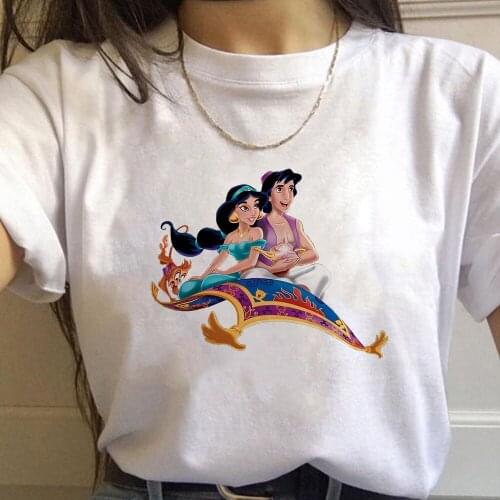 Women Disney Graphic T-Shirt Summer Cute Fashion Lady Clothes Tees Aladdin Princess Jasmine Flying Carpet Print Female Tshirt