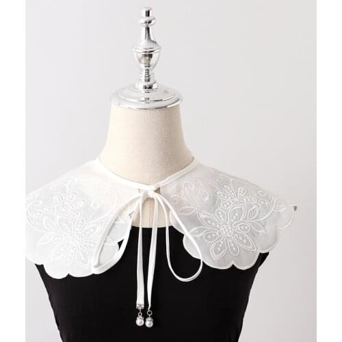 Women Flower Embroidery False Collar White Fake Collar Detachable Collars for Half Shirt Blouse Tops Shawl Wrap Clothes