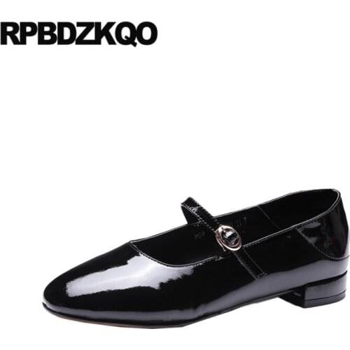 Mary jane slippers custom round toe designer shoes women luxury 2019 genuine leather mules chinese patent black flats japanese