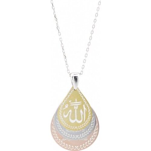 925 Sterling Silver Women Necklace with Drop Shaped and Triple Prayer