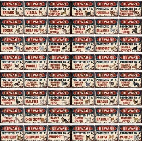 [ Kelly66 ] Pet Beware Protected By Dog Greyhound Tin Vintage Irregular Wall Art Decor Retro Iron Painting Sign DG-101 20X30 CM