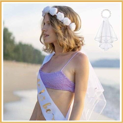 1PC Rose Flower Crown Veil for Garden Beach Wedding Bridal Shower Bride To Be Engagement Bachelorette Hen Party Favor Decoration