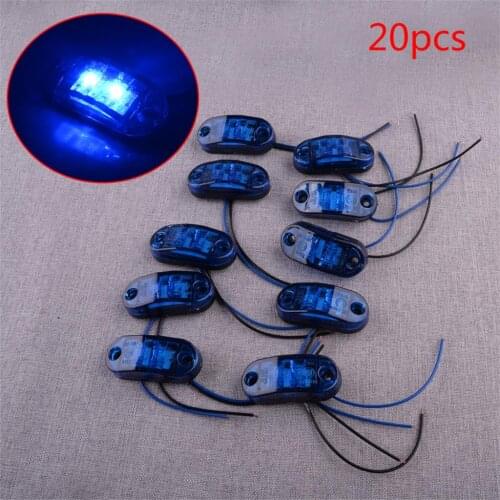 20pcs/Set Blue 2 LED Side Marker Indicators Light IP67 Waterproof Lamp 12V-24V for Trailer Truck Car Lorry