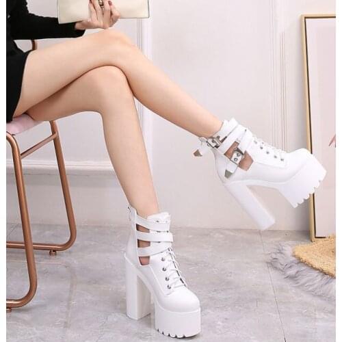 2019 New 15CM Martin boots sexy super high-heeled waterproof platform lace-up high heels nightclub catwalk thick with short boot